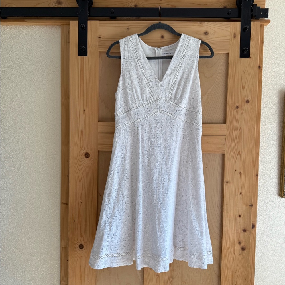 Calvin Klein White Lace Sleeveless Midi Dress 100% Cotton